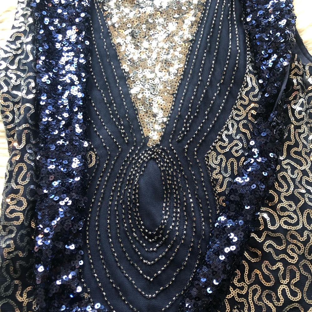 SOLD Sequins Flapper Dance Sport Glamorous Party Navy Silver Evening Dress S - Picture 3 of 16